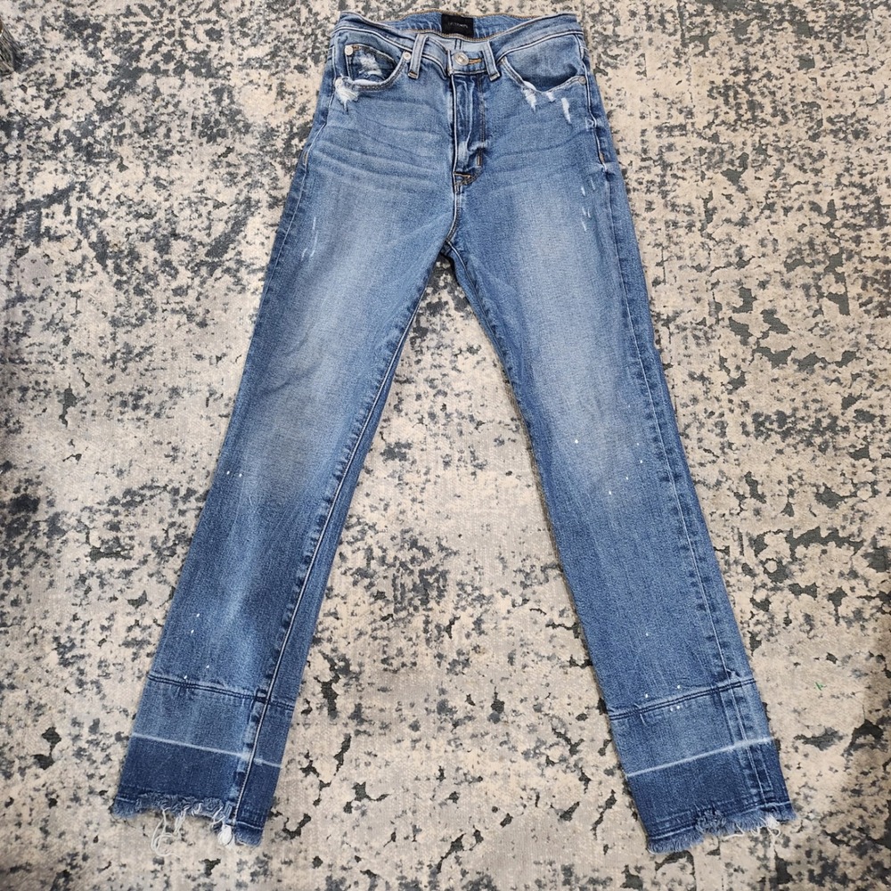Hudson Jeans Women 24 High Rise Straight Leg Distressed Released Hem Blue Denim